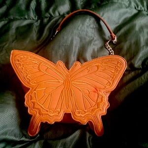 Butterfly purse. Embroidered, faux leather